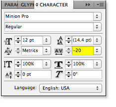 character palette from InDesign